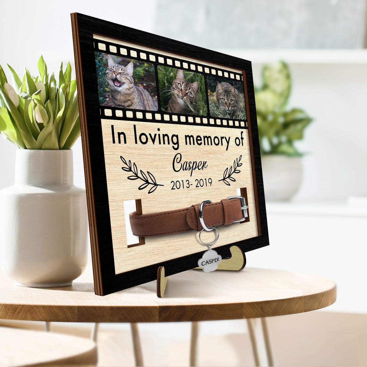 Custom Photo In Loving Memory Of - Memorial Gift For Dog Lover, Cat Mom, Pet Loss - Personalized 2-Layered Wooden Plaque With Stand