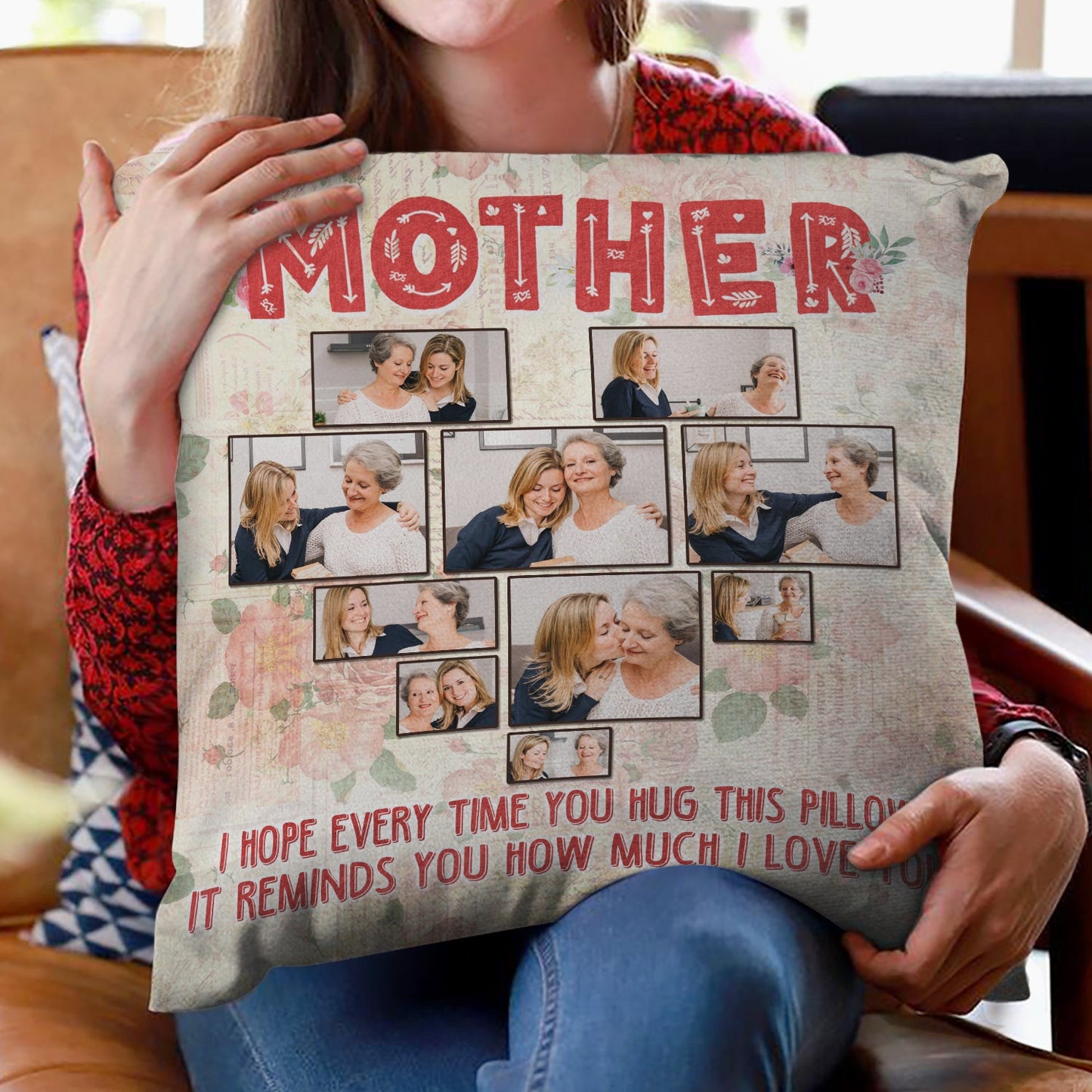 Custom Photo We Hope Every Time You Hug This Pillow - Birthday, Loving Gift For Mom, Mother, Grandma, Grandmother - Personalized Pillow